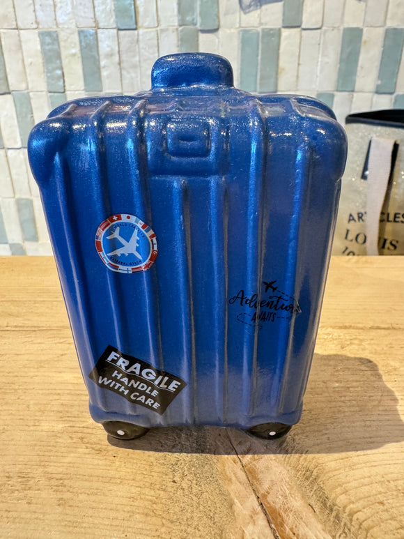 Spaarpot koffer 13,5x9x5 cm blauw