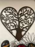 Metalen levensboom in hart vorm met vogeltjes