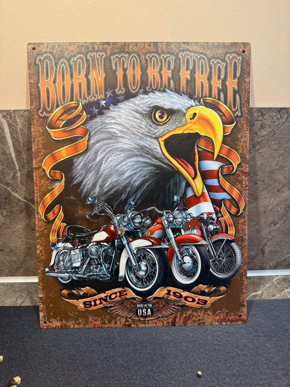 Metalen wandbord Born to be free .