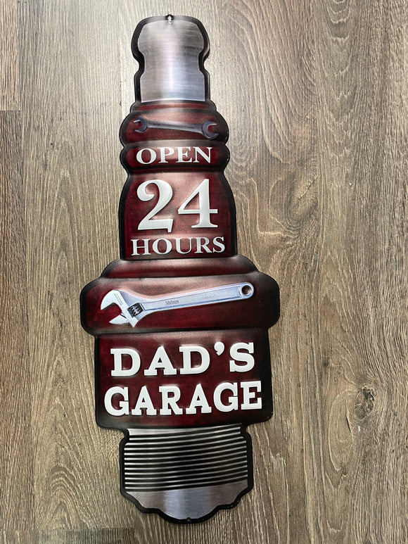 Metalen wandbord,Bougie met tekst Dad’s garage